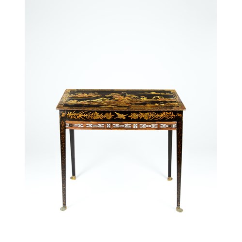 A Regency Period Japanned Centre Table with Bamboo Frieze